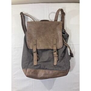 American Eagle Outfitters Brown Striped Faux Leather Flap Backpack Bag Womens